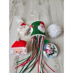 Vintage knit Santa ornament light up set wind chime